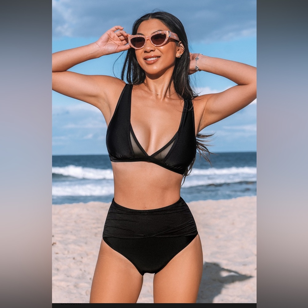 New Cupshe Black Mesh Bikini Set